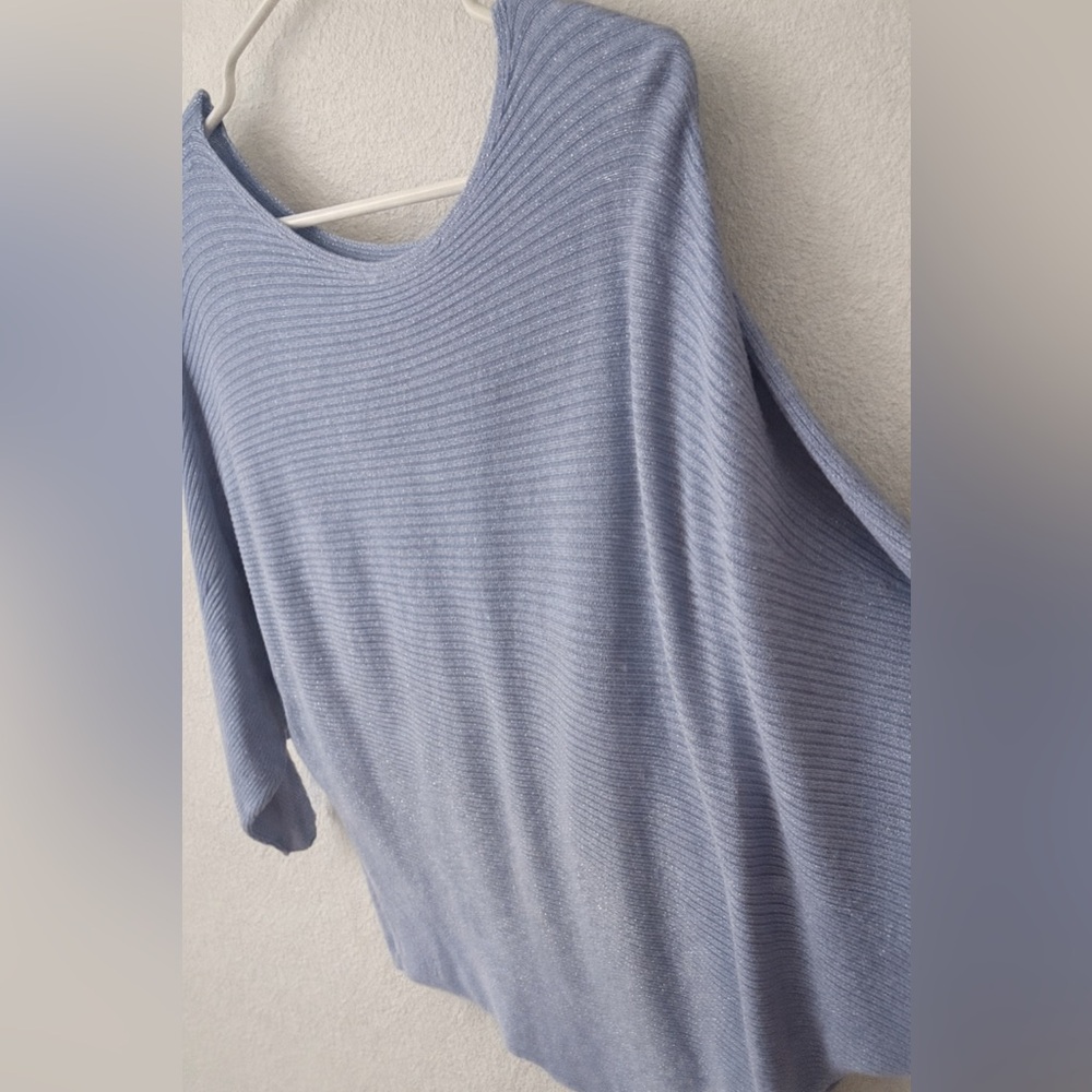 Chico's Periwinkle Light Blue Sparkle Shirt Top 3/4 Dolman Sleeve Sweater
